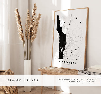 Windermere Map Print - Minimalist City Map Poster - Map Art - UK - Windermere Print - Windermere Poster - Different Colours Available