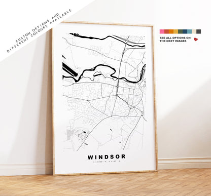 Windsor Map Print - Minimalist City Map Poster - Map Art - UK - Windsor Print - Windsor Poster - Different Colours Available