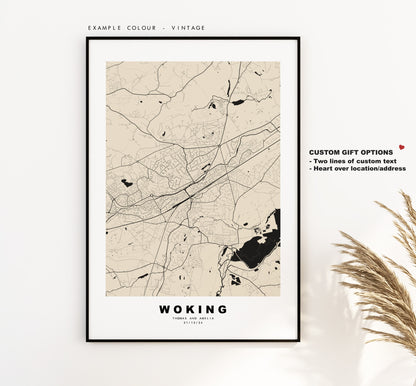 Woking Map Print - Minimalist City Map Poster - Map Art - UK - Woking Print - Woking Poster - Different Colours Available