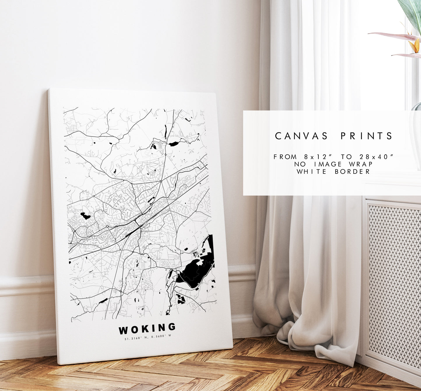 Woking Map Print - Minimalist City Map Poster - Map Art - UK - Woking Print - Woking Poster - Different Colours Available