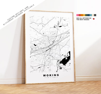 Woking Map Print - Minimalist City Map Poster - Map Art - UK - Woking Print - Woking Poster - Different Colours Available