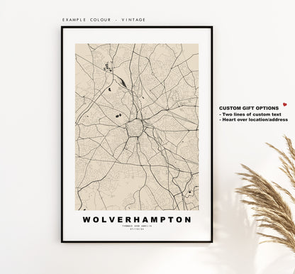 Wolverhampton Map Print - Minimalist City Map Poster - Map Art - UK - Wolverhampton Print - Poster - Different Colours Available