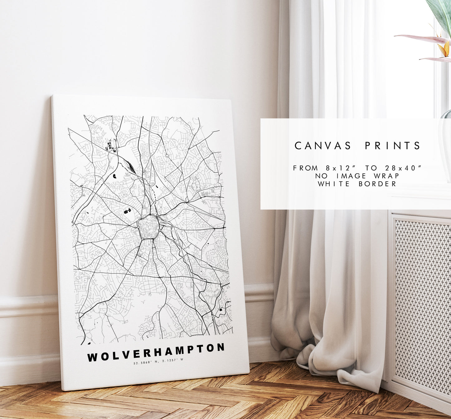 Wolverhampton Map Print - Minimalist City Map Poster - Map Art - UK - Wolverhampton Print - Poster - Different Colours Available