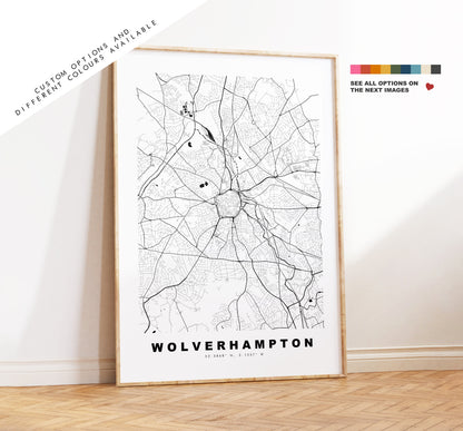 Wolverhampton Map Print - Minimalist City Map Poster - Map Art - UK - Wolverhampton Print - Poster - Different Colours Available