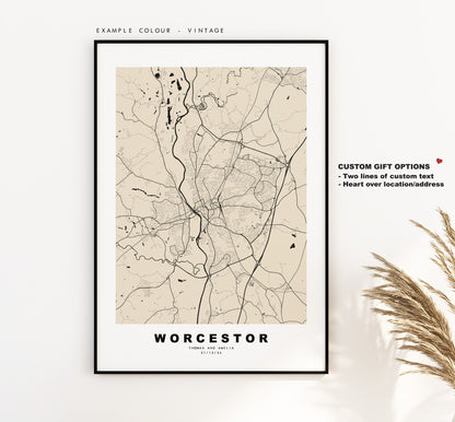 Worcestor Map Print - Minimalist City Map Poster - Map Art - UK - Worcestor Print - Worcestor Poster - Different Colours Available