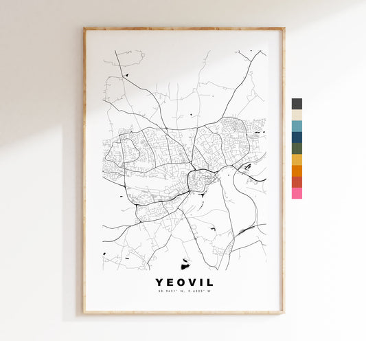 Yeovil Map Print - Minimalist City Map Poster - Map Art - UK - Yeovil Print - Yeovil Poster - Different Colours Available