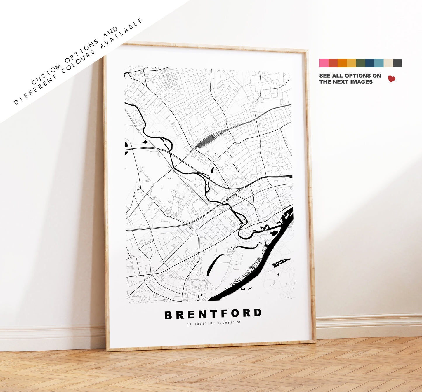 Brentford Map Print - Minimalist City Map Poster - Map Art - London, UK - Brentford Print - Brentford Poster - Different Colours Available