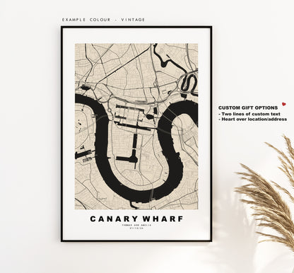 Canary Wharf Map Print - Minimalist City Map Poster - Map Art - London, UK - Canary Wharf Print - Poster - Different Colours Available