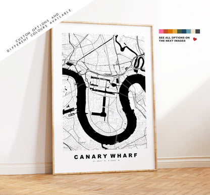 Canary Wharf Map Print - Minimalist City Map Poster - Map Art - London, UK - Canary Wharf Print - Poster - Different Colours Available