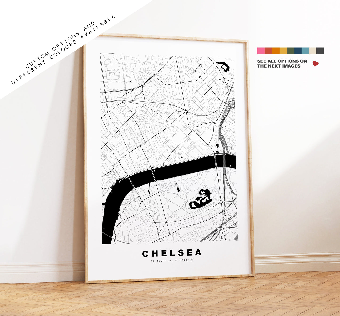 Chelsea Map Print - Minimalist City Map Poster - Map Art - London, UK - Chelsea Print - Chelsea Poster - Different Colours Available