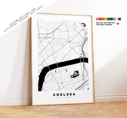 Chelsea Map Print - Minimalist City Map Poster - Map Art - London, UK - Chelsea Print - Chelsea Poster - Different Colours Available