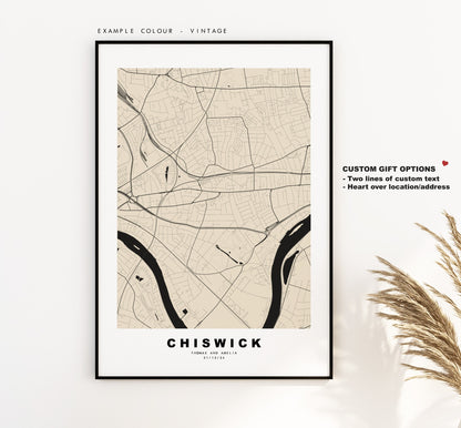 Chiswick Map Print - Minimalist City Map Poster - Map Art - London, UK - Chiswick Print - Chiswick Poster - Different Colours Available