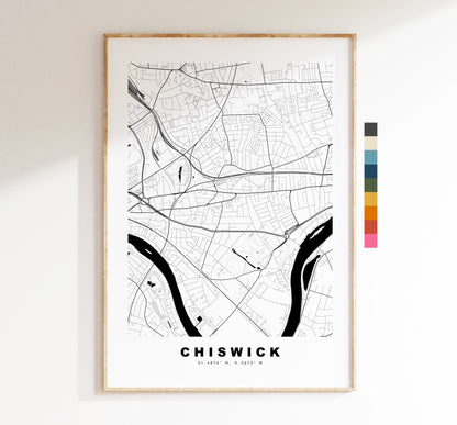 Chiswick Map Print - Minimalist City Map Poster - Map Art - London, UK - Chiswick Print - Chiswick Poster - Different Colours Available