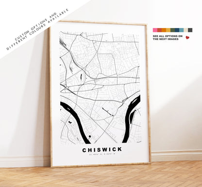 Chiswick Map Print - Minimalist City Map Poster - Map Art - London, UK - Chiswick Print - Chiswick Poster - Different Colours Available