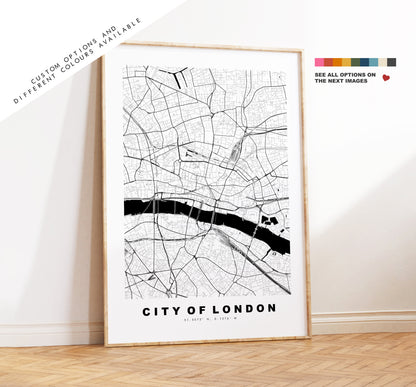 City of London Map Print - Minimalist City Map Poster - Map Art - London, UK - City of London Print - Poster - Different Colours Available