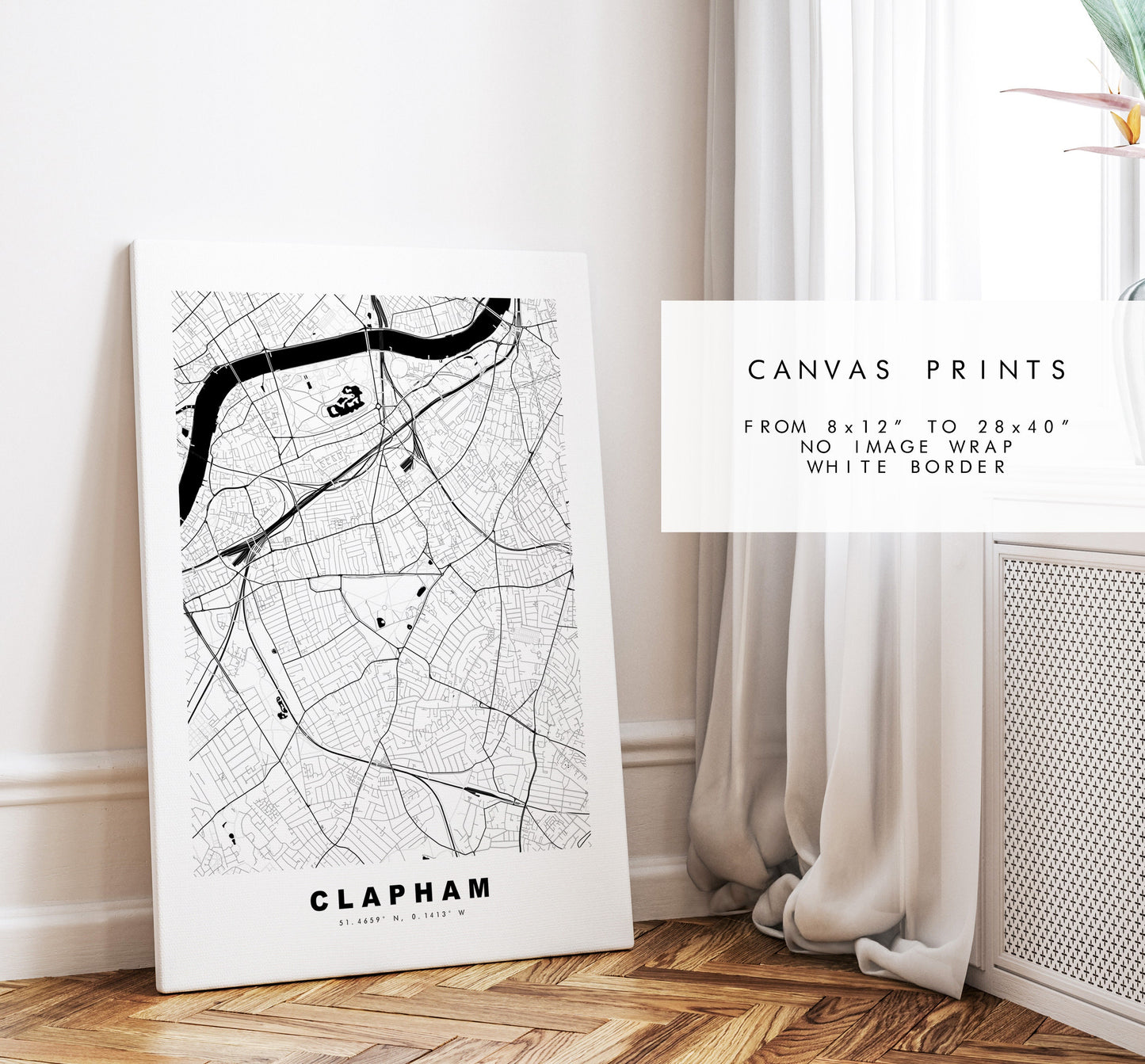 Clapham Map Print - Minimalist City Map Poster - Map Art - London, UK - Clapham Print - Clapham Poster - Different Colours Available