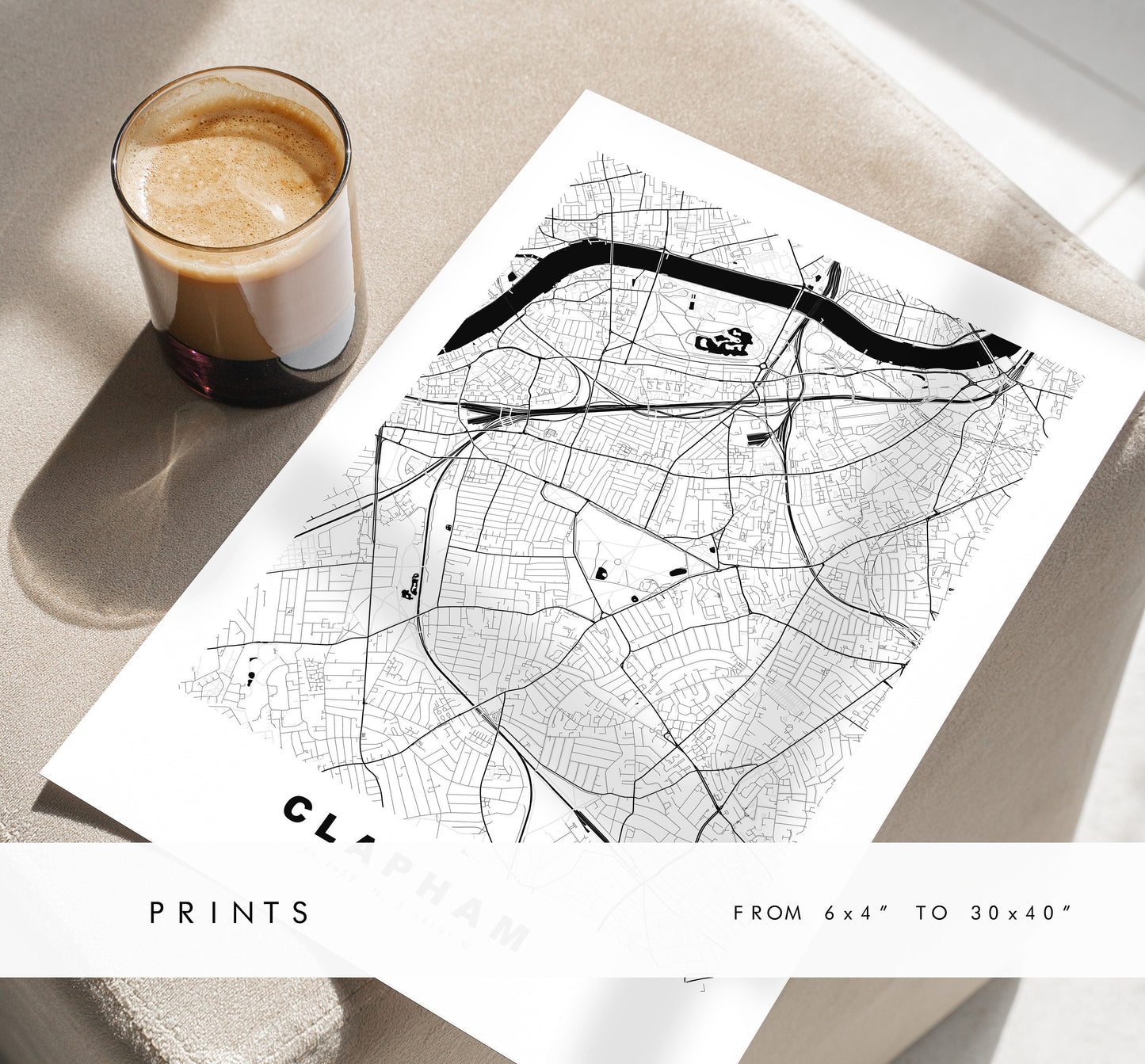 Clapham Map Print - Minimalist City Map Poster - Map Art - London, UK - Clapham Print - Clapham Poster - Different Colours Available