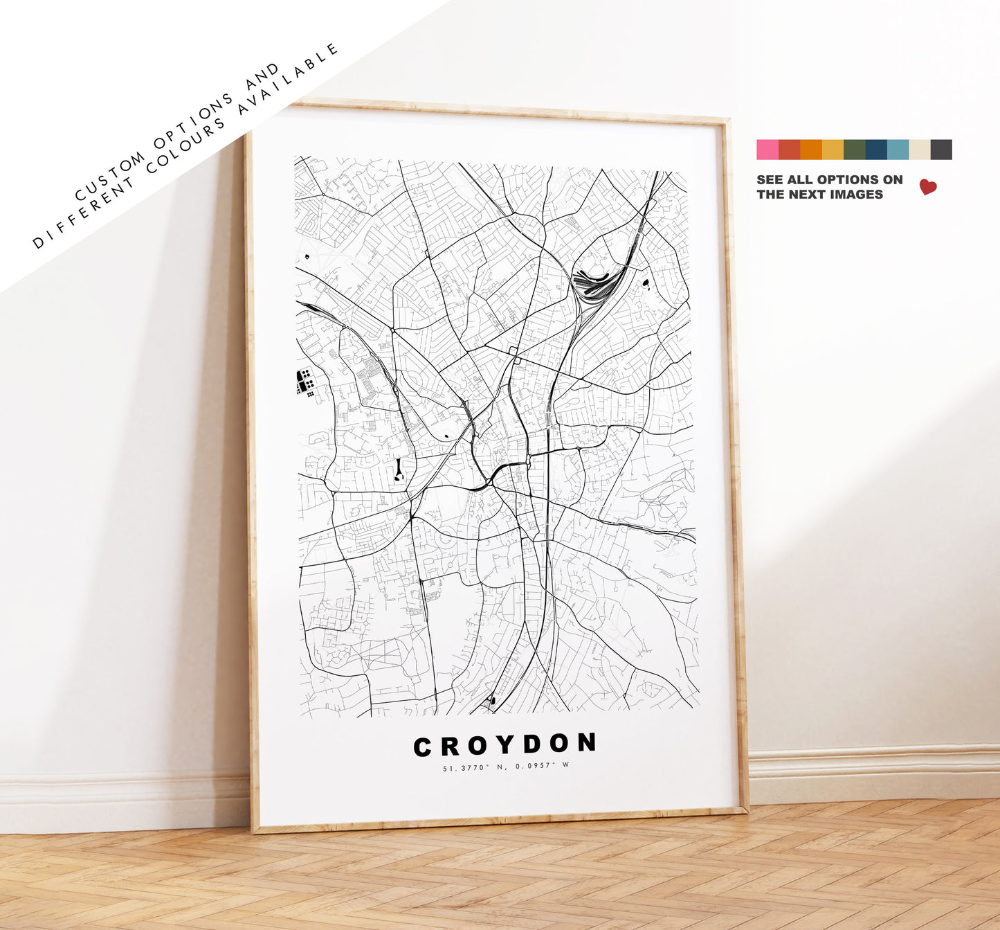 Croydon Map Print - Minimalist City Map Poster - Map Art - London, UK - Croydon Print - Croydon Poster - Different Colours Available