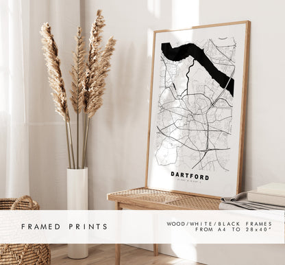 Dartford Map Print - Minimalist City Map Poster - Map Art - London, UK - Dartford Print - Dartford Poster - Different Colours Available