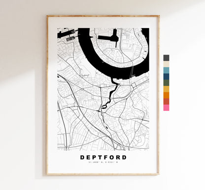 Deptford Map Print - Minimalist City Map Poster - Map Art - London, UK - Deptford Print - Deptford Poster - Different Colours Available