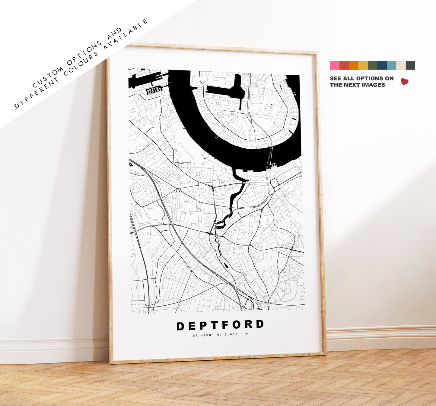 Deptford Map Print - Minimalist City Map Poster - Map Art - London, UK - Deptford Print - Deptford Poster - Different Colours Available