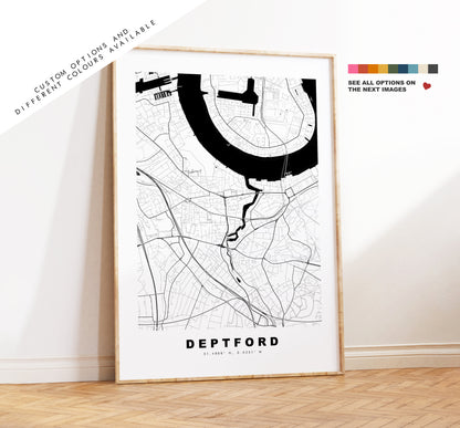 Deptford Map Print - Minimalist City Map Poster - Map Art - London, UK - Deptford Print - Deptford Poster - Different Colours Available