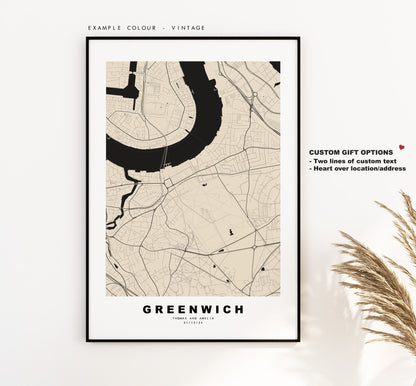 Greenwich Map Print - Minimalist City Map Poster - Map Art - London, UK - Greenwich Print - Greenwich Poster - Different Colours Available