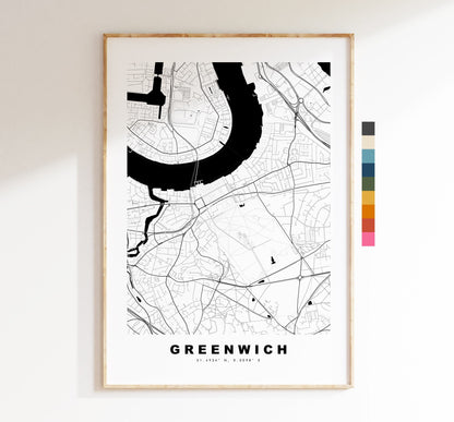 Greenwich Map Print - Minimalist City Map Poster - Map Art - London, UK - Greenwich Print - Greenwich Poster - Different Colours Available