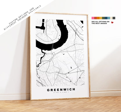 Greenwich Map Print - Minimalist City Map Poster - Map Art - London, UK - Greenwich Print - Greenwich Poster - Different Colours Available