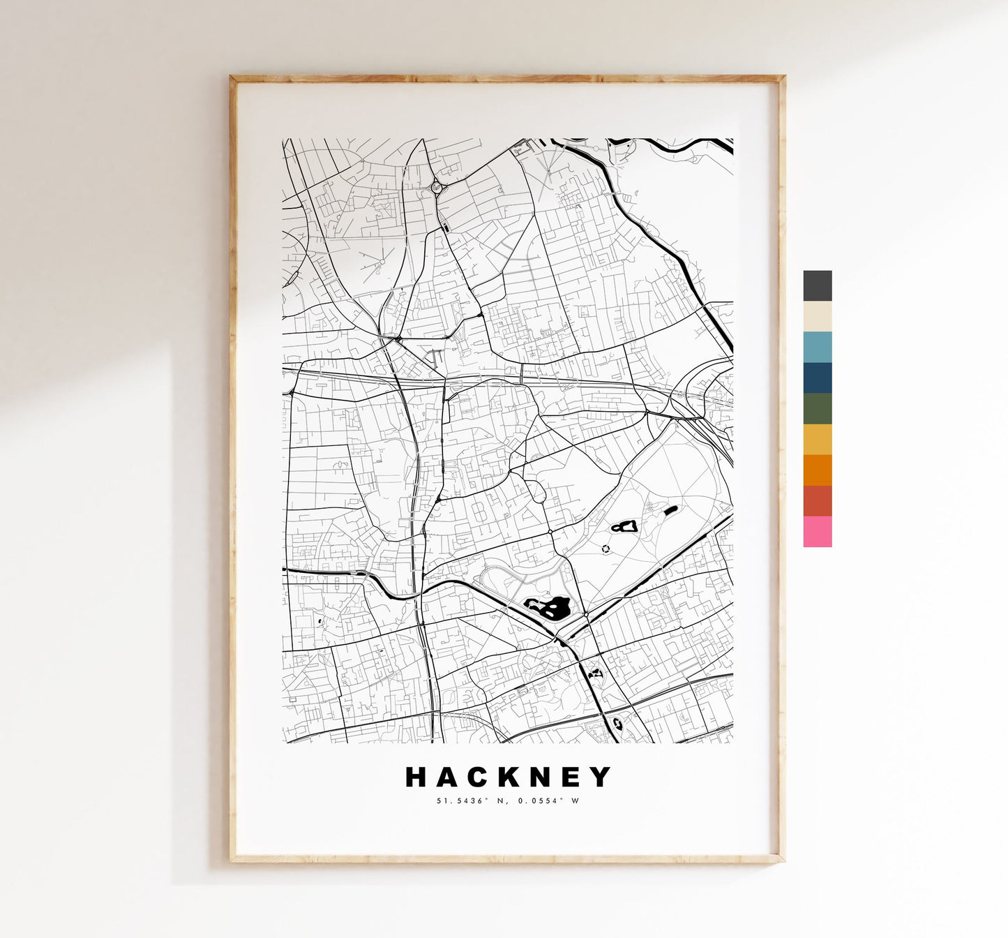 Hackney Map Print - Minimalist City Map Poster - Map Art - London, UK - Hackney Print - Hackney Poster - Different Colours Available