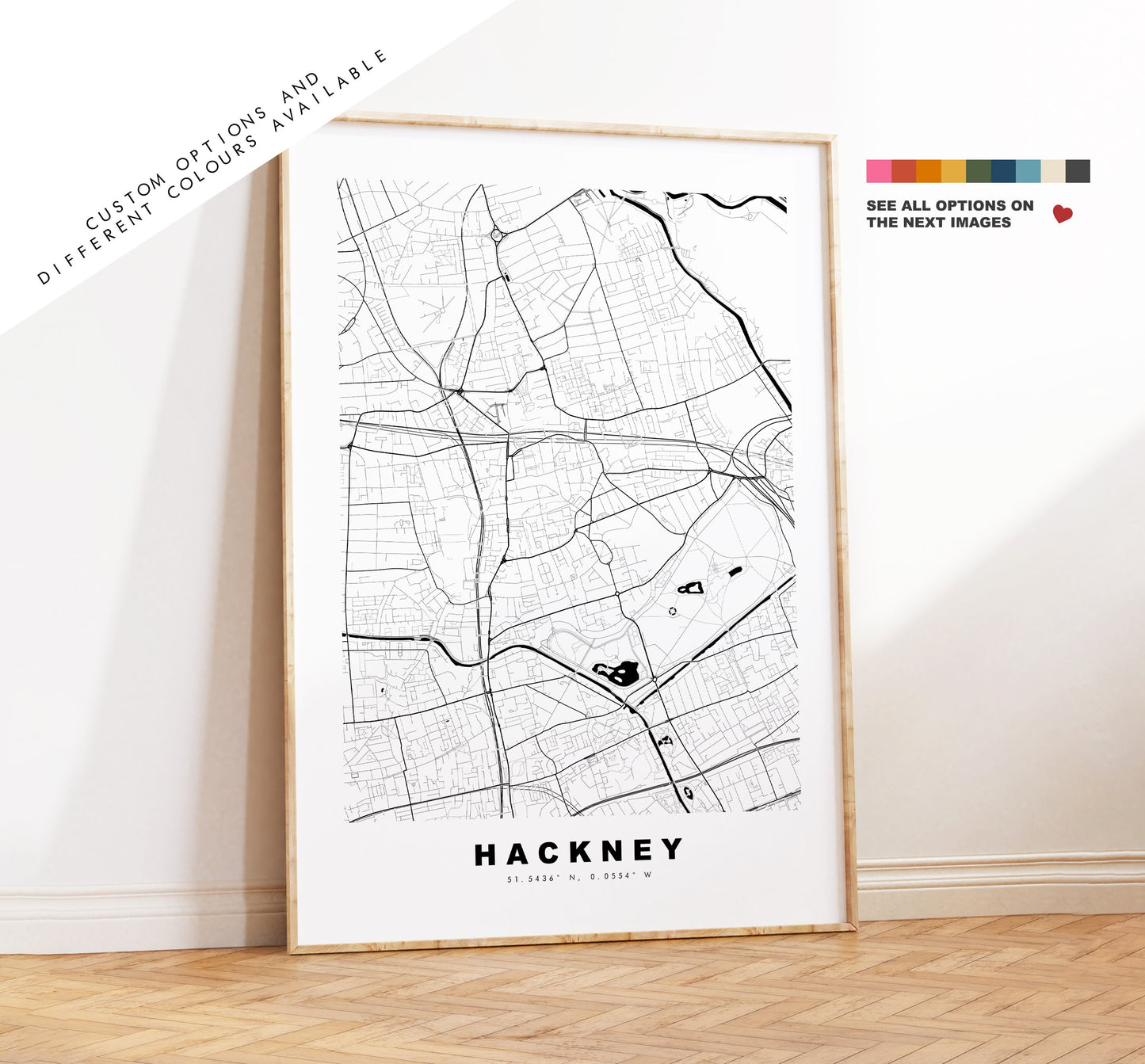 Hackney Map Print - Minimalist City Map Poster - Map Art - London, UK - Hackney Print - Hackney Poster - Different Colours Available