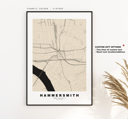 Hammersmith Map Print - Minimalist City Map Poster - Map Art - London, UK - Hammersmith Print - Poster - Different Colours Available