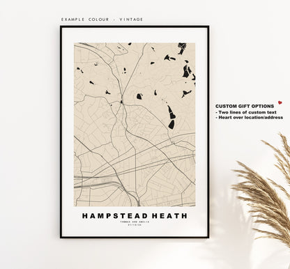 Hampstead Heath Map Print - Minimalist City Map Poster - Map Art - London, UK - Hampstead Print - Poster - Different Colours Available