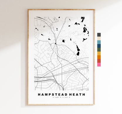 Hampstead Heath Map Print - Minimalist City Map Poster - Map Art - London, UK - Hampstead Print - Poster - Different Colours Available