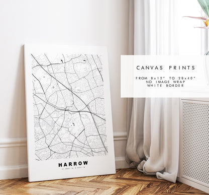 Harrow Map Print - Minimalist City Map Poster - Map Art - London, UK - Harrow Print - Harrow Poster - Different Colours Available