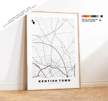 Kentish Town Map Print - Minimalist City Map Poster - Map Art - London, UK - Kentish Town Print - Poster - Different Colours Available