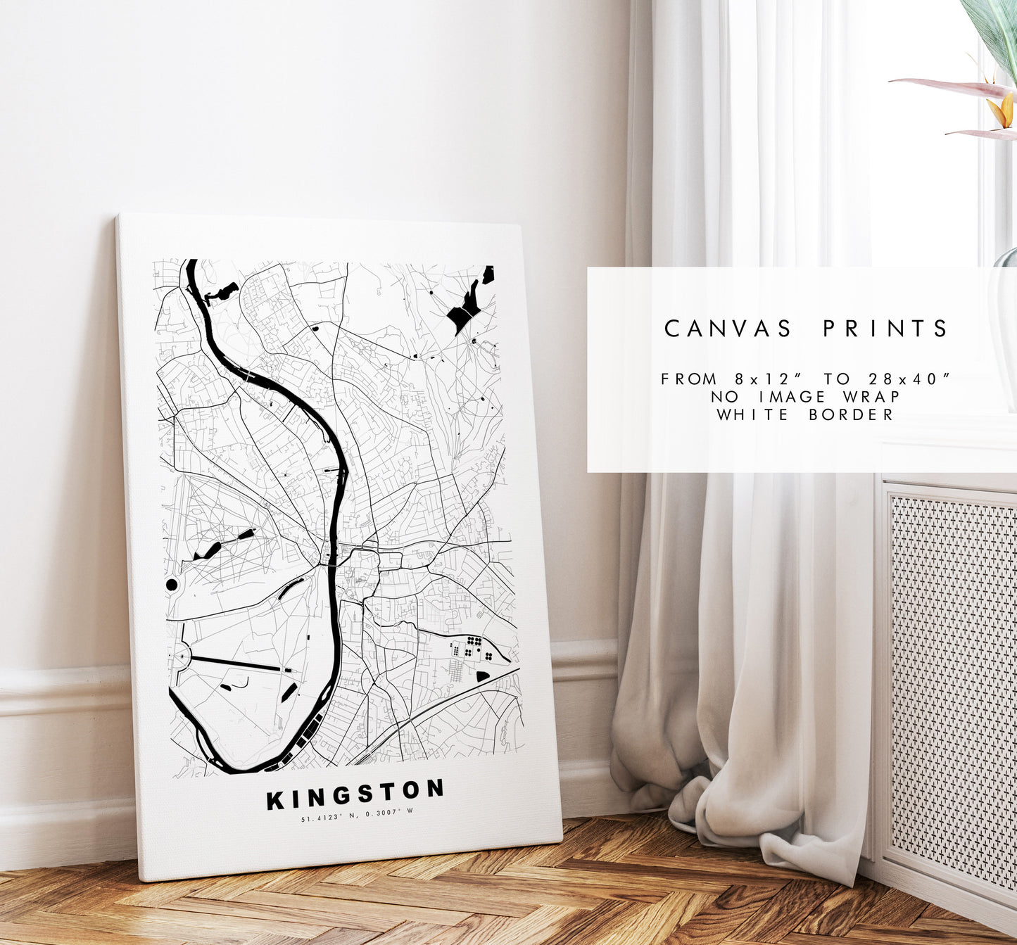 Kingston upon Thames Map Print - Minimalist City Map Poster - Map Art - London, UK - Kingston Print - Poster - Different Colours Available