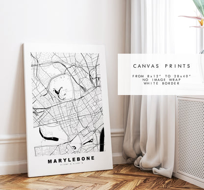 Marylebone Map Print - Minimalist City Map Poster - Map Art - London, UK - Marylebone Print - Poster - Different Colours Available