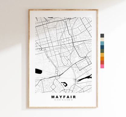 Mayfair Map Print - Minimalist City Map Poster - Map Art - London, UK - Mayfair Print - Mayfair Poster - Different Colours Available