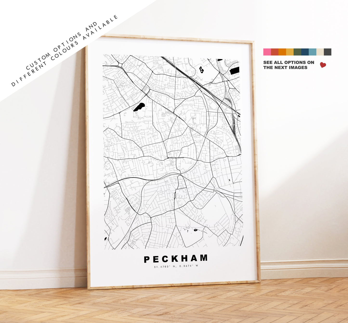 Peckham Map Print - Minimalist City Map Poster - Map Art - London, UK - Peckham Print - Peckham Poster - Different Colours Available