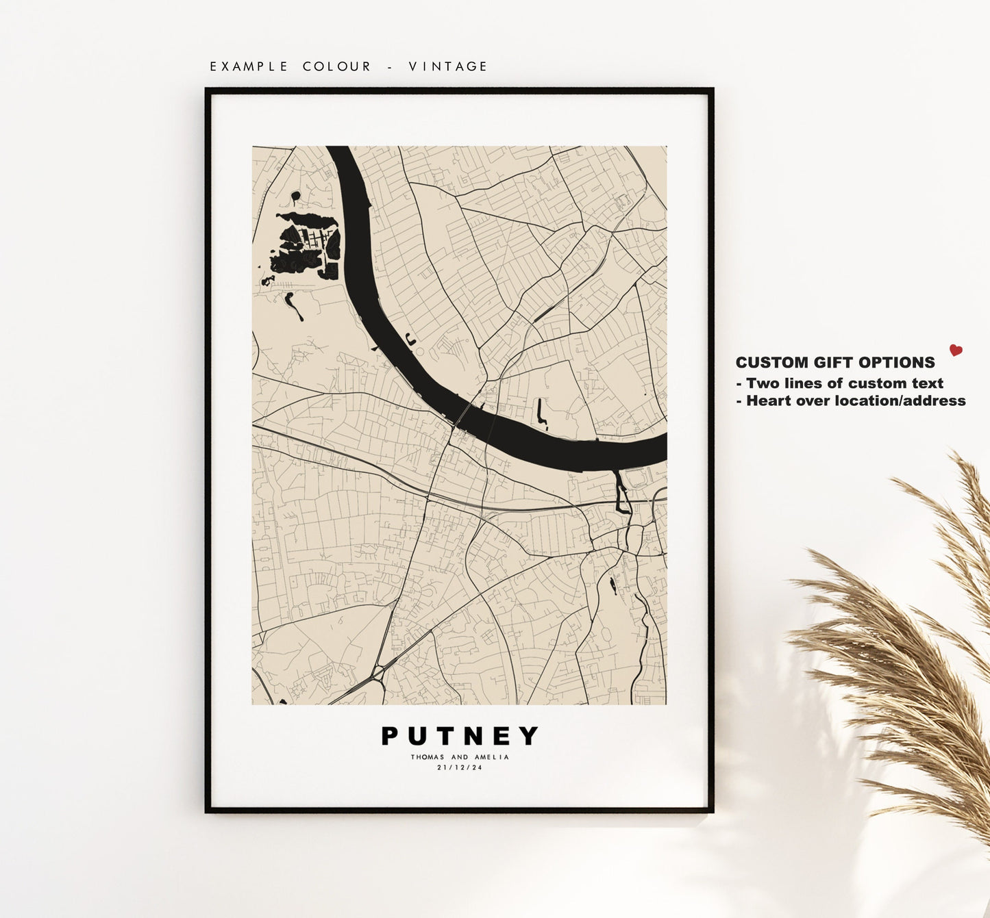 Putney Map Print - Minimalist City Map Poster - Map Art - London, UK - Putney Print - Putney Poster - Different Colours Available