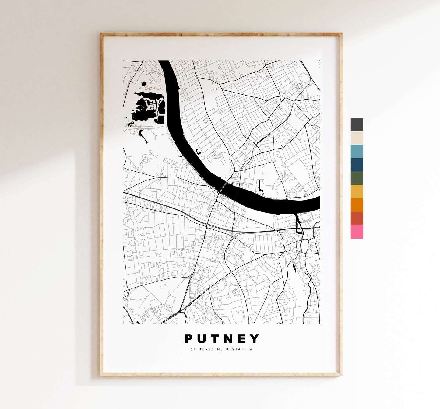 Putney Map Print - Minimalist City Map Poster - Map Art - London, UK - Putney Print - Putney Poster - Different Colours Available