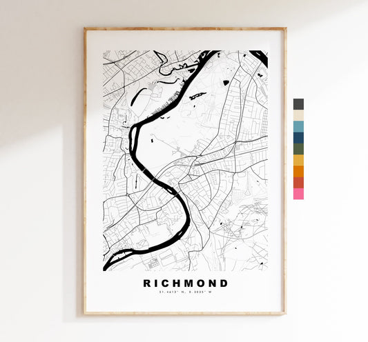 Richmond Map Print - Minimalist City Map Poster - Map Art - London, UK - Richmond Print - Richmond Poster - Different Colours Available