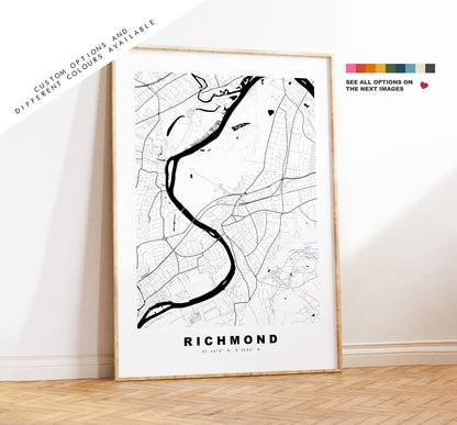 Richmond Map Print - Minimalist City Map Poster - Map Art - London, UK - Richmond Print - Richmond Poster - Different Colours Available