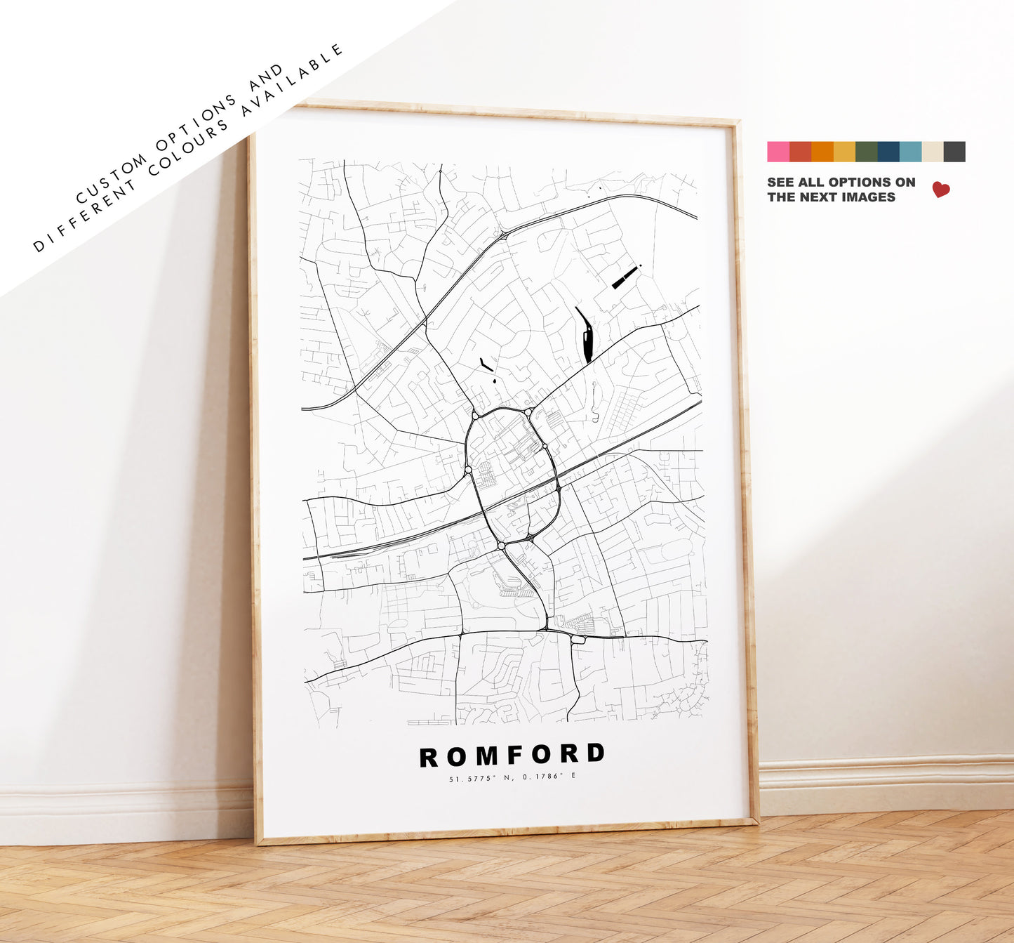 Romford Map Print - Minimalist City Map Poster - Map Art - London, UK - Romford Print - Romford Poster - Different Colours Available