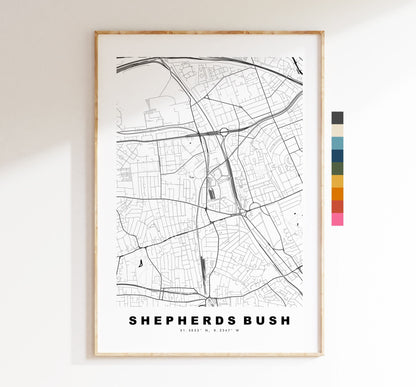 Shepherds Bush Map Print - Minimalist City Map Poster - Map Art - London, UK - Shepherds Bush Print - Poster - Different Colours Available