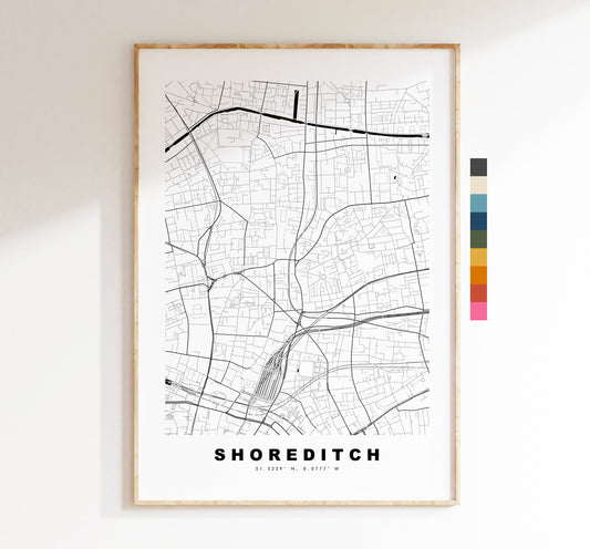 Shoreditch Map Print - Minimalist City Map Poster - Map Art - London, UK - Shoreditch Print -  Poster - Different Colours Available