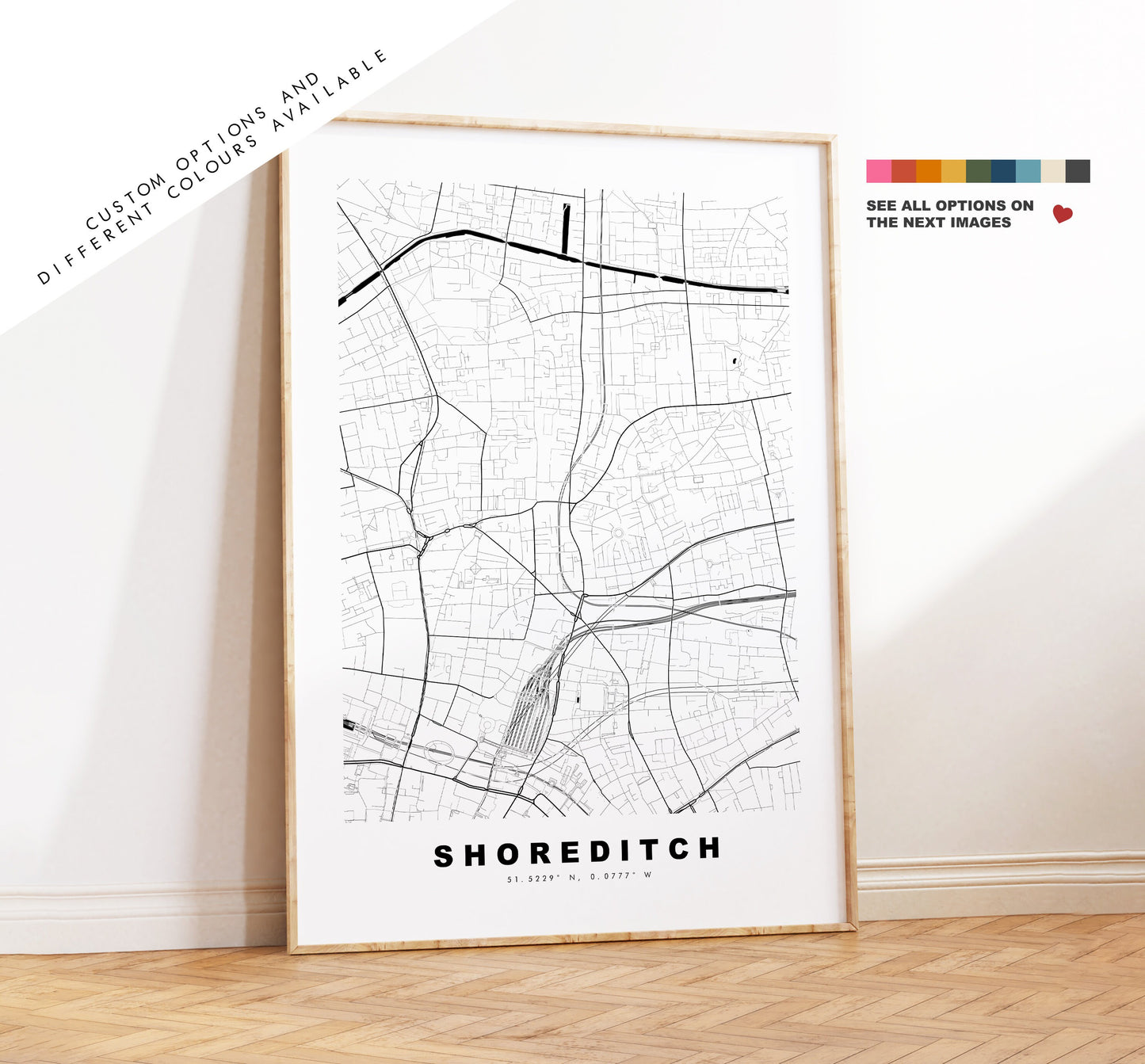 Shoreditch Map Print - Minimalist City Map Poster - Map Art - London, UK - Shoreditch Print -  Poster - Different Colours Available