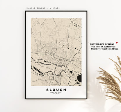 Slough Map Print - Minimalist City Map Poster - Map Art - London, UK - Slough Print - Slough Poster - Different Colours Available