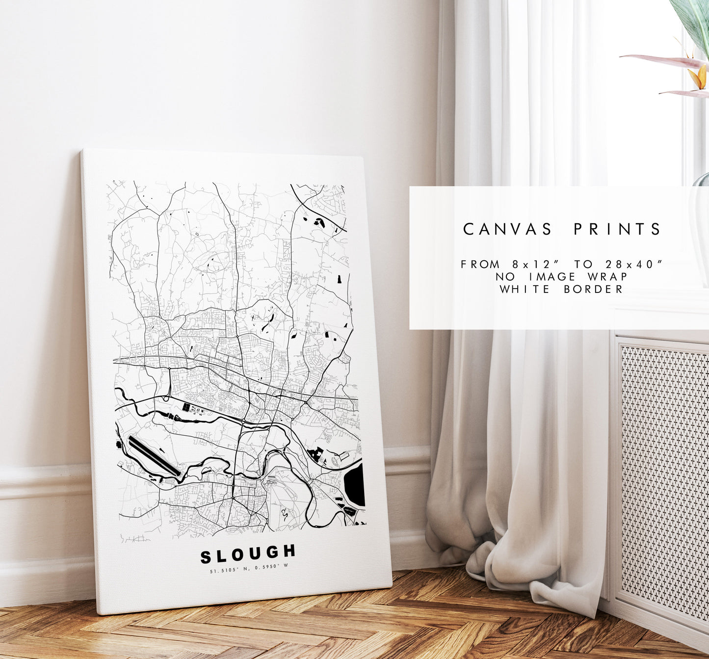 Slough Map Print - Minimalist City Map Poster - Map Art - London, UK - Slough Print - Slough Poster - Different Colours Available